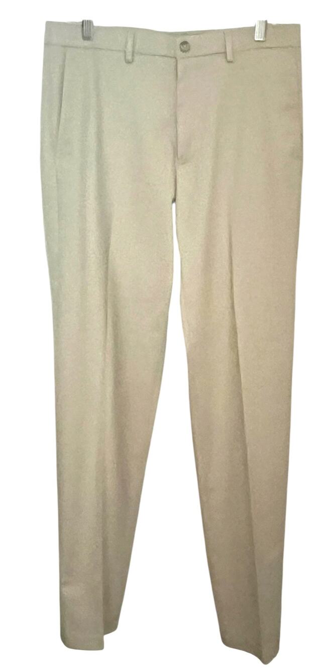 HAGGAR HI-RISE CASUAL FLAT WAIST IRON FREE STRAIGHT FIT SLACKS, MENS-32X34-KHAKI